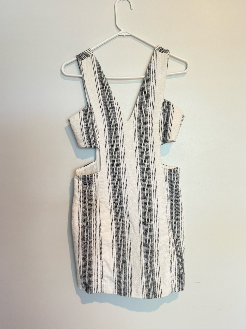 Striped V-Neck Cutout Mini Dress in Cream and Black